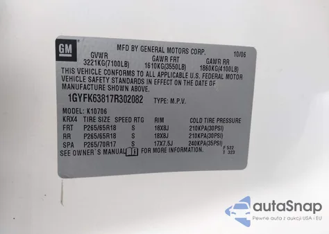 2007 Cadillac Escalade Standard from USA, damaged, VIN 1GYFK63817R302082